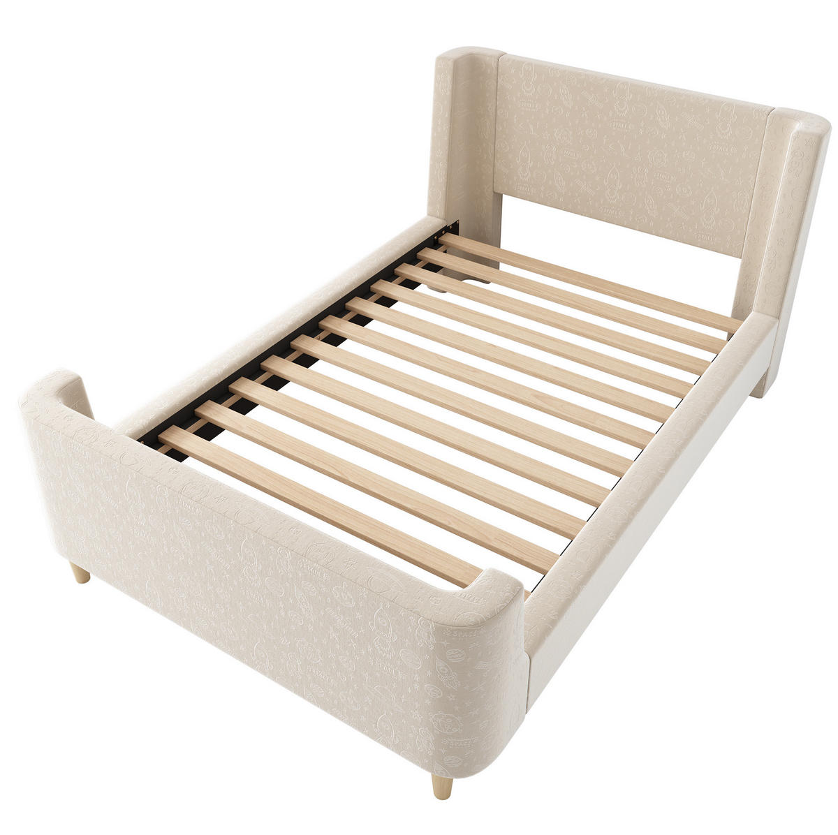 KINDERBETT 90/200 cm in Beige mit Samtbezug und Lattenrost - Beige, Textil (90/200cm) - BEAOK