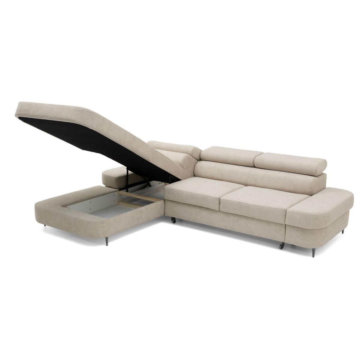 ECKSOFA JAZZ L Links mit Schlaffunktion 127x216 Velours Beige - Beige/Schwarz, Holz/Textil (285/237cm) - Muffo