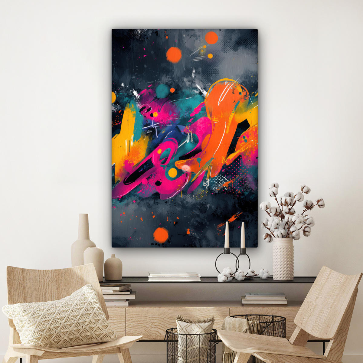 LEINWANDBILD Abstrakt - Graffiti - Farbenfroh - Farbspritzer Deko Groß 90x140 cm - Multicolor, Textil (90/140cm) - MuchoWow