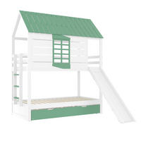 ETAGENBETT Haus 90x200 Weiß+Grün mit Rutsche und Ausziehbett - Grün, Holz (90/200cm) - ComfortXL