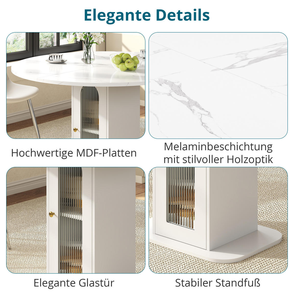 ESSTISCH in Weiß mit Marmoroptik und Stauraum für Esszimmer, B80/T80/H75 cm - Weiß, Holzwerkstoff/Metall (80/80/75cm) - STILVORA
