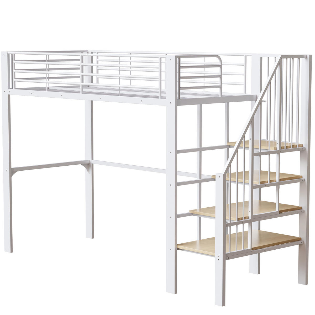 HOCHBETT 90/200 cm Weiß mit Stauraum und Treppe aus Metall - Weiß, Metall (90/200cm) - MIVRAY