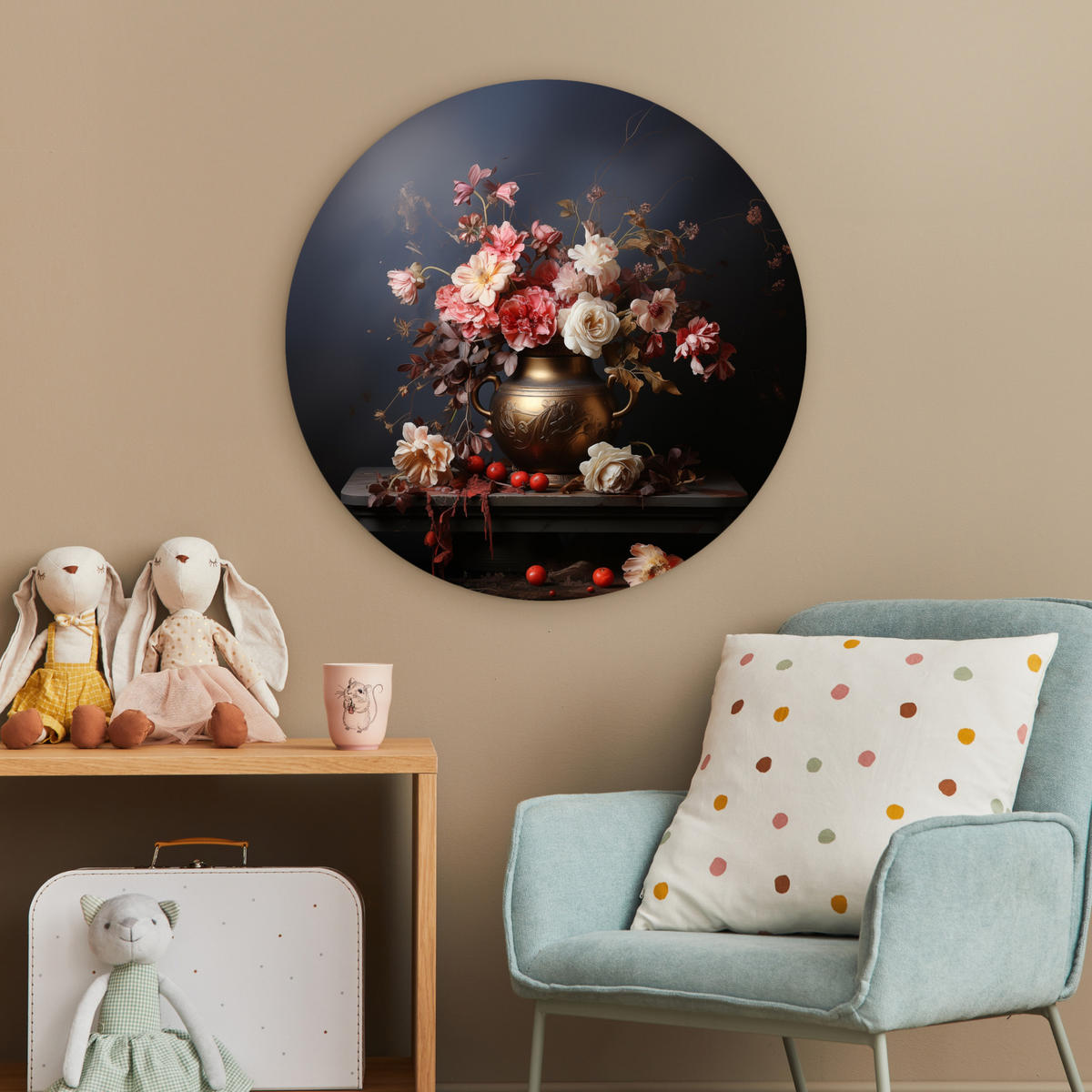 WANDBILD Stilleben - Blumen - Rosen - Blumenstrauß - Vase 60x60 cm - Dunkelbraun, Kunststoff (60/60cm) - MuchoWow