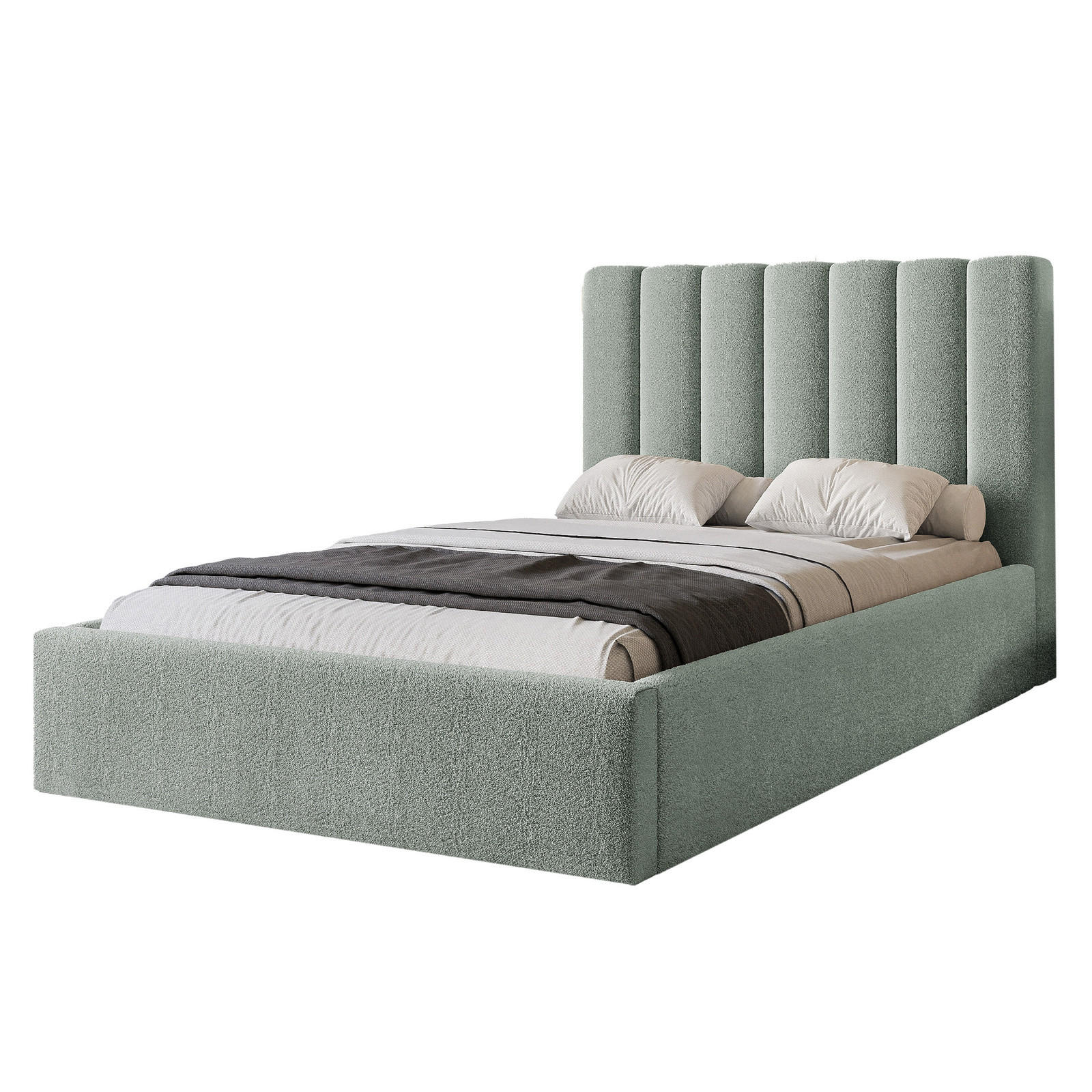 POLSTERBETT CIERO 120x200 cm Mint Boucle (Stoff Abriamo) - mit Bettkasten und Lattenrost - Mintgrün, Holzwerkstoff/Textil (120/200cm) - Ravio
