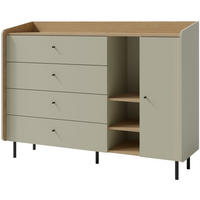 KOMMODE Alex mit 1 Tür und 4 Schubladen, Eukalyptus - Eukalyptusholzfarben/Schwarz, Holzwerkstoff (155/115/42cm) - Beautysofa