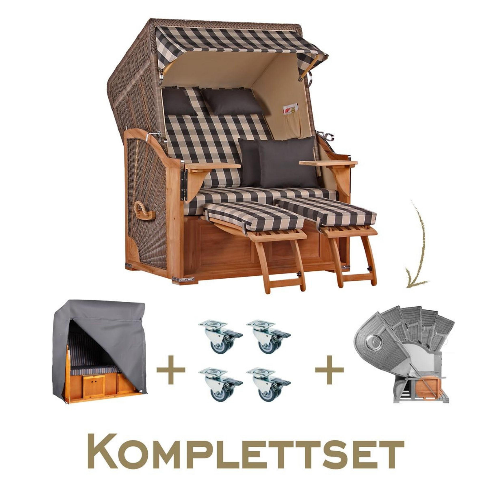STRANDKORB Komplettset Seeblick - Braun, Naturmaterialien/Metall (125/170/80cm) - Mr. Deko