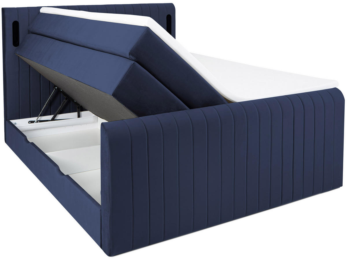 BOXSPRINGBETT FLY blau 160/200 cm H2/H3 Samt - Blau, Textil (160/200cm) - wonello