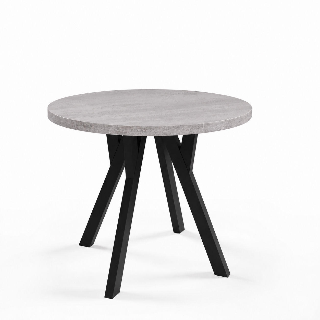 ESSTISCH ausziehbar rund 80-160 cm ATO Beton, Auszugstisch mit Einlegeplatte - Schwarz/Grau, Holzwerkstoff (80/80/77cm) - VENASI MÖBEL