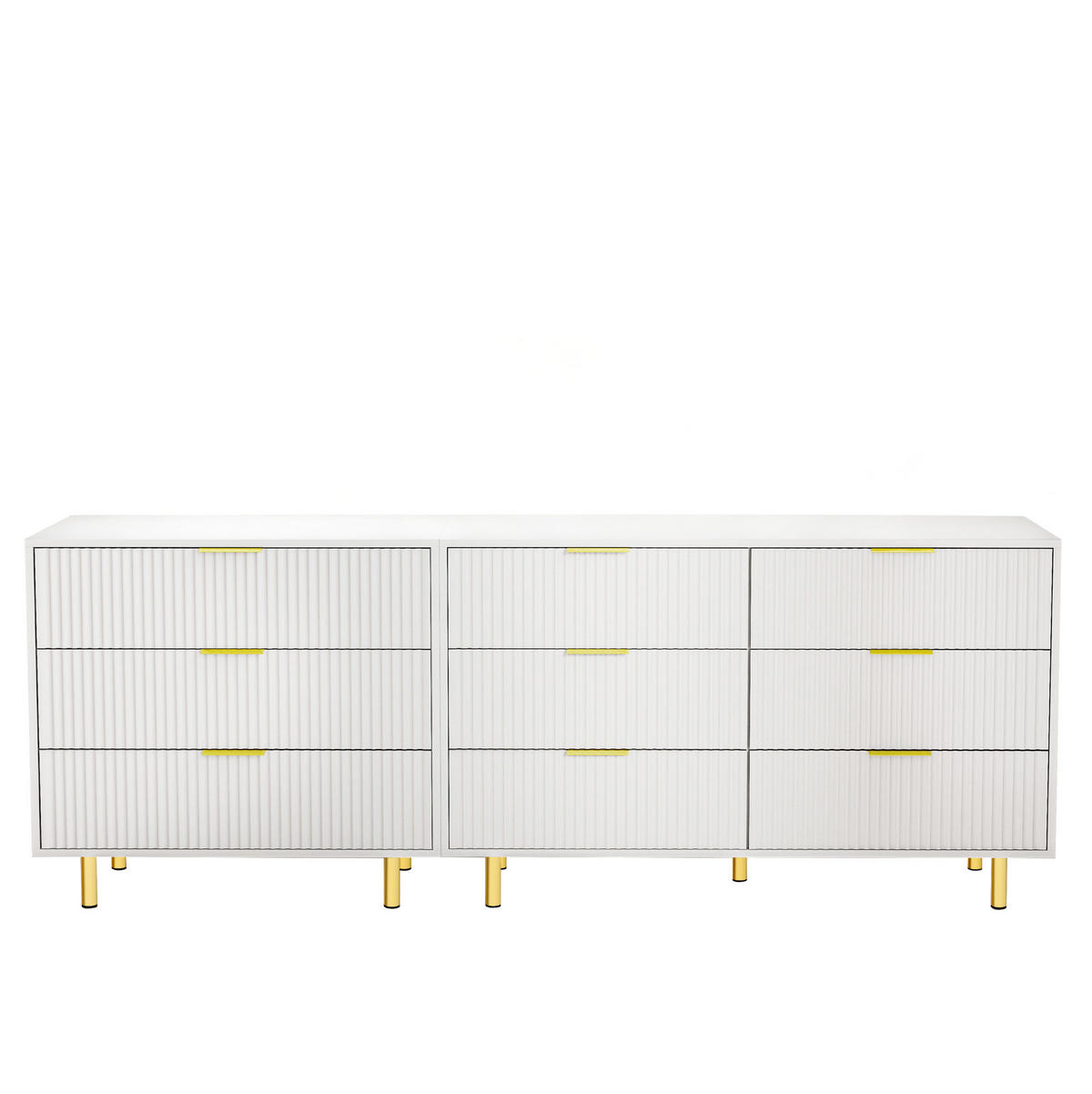 KOMODA 200/40/72 cm bijela i zlatna od MDF-a s 9 ladica i modularnim rasporedom - bijela, drvni materijal (200/72/40cm) - OKWISH