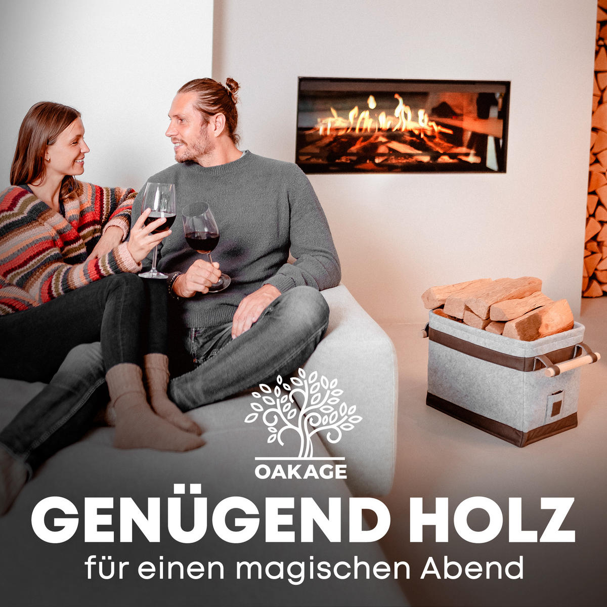 KAMINHOLZKORB FireMaster Filz mit schmutz- und wasserabweisendem Innenlayer und Lederboden 42/32/35 cm - Grau, Textil (32/35/42cm) - OAKAGE