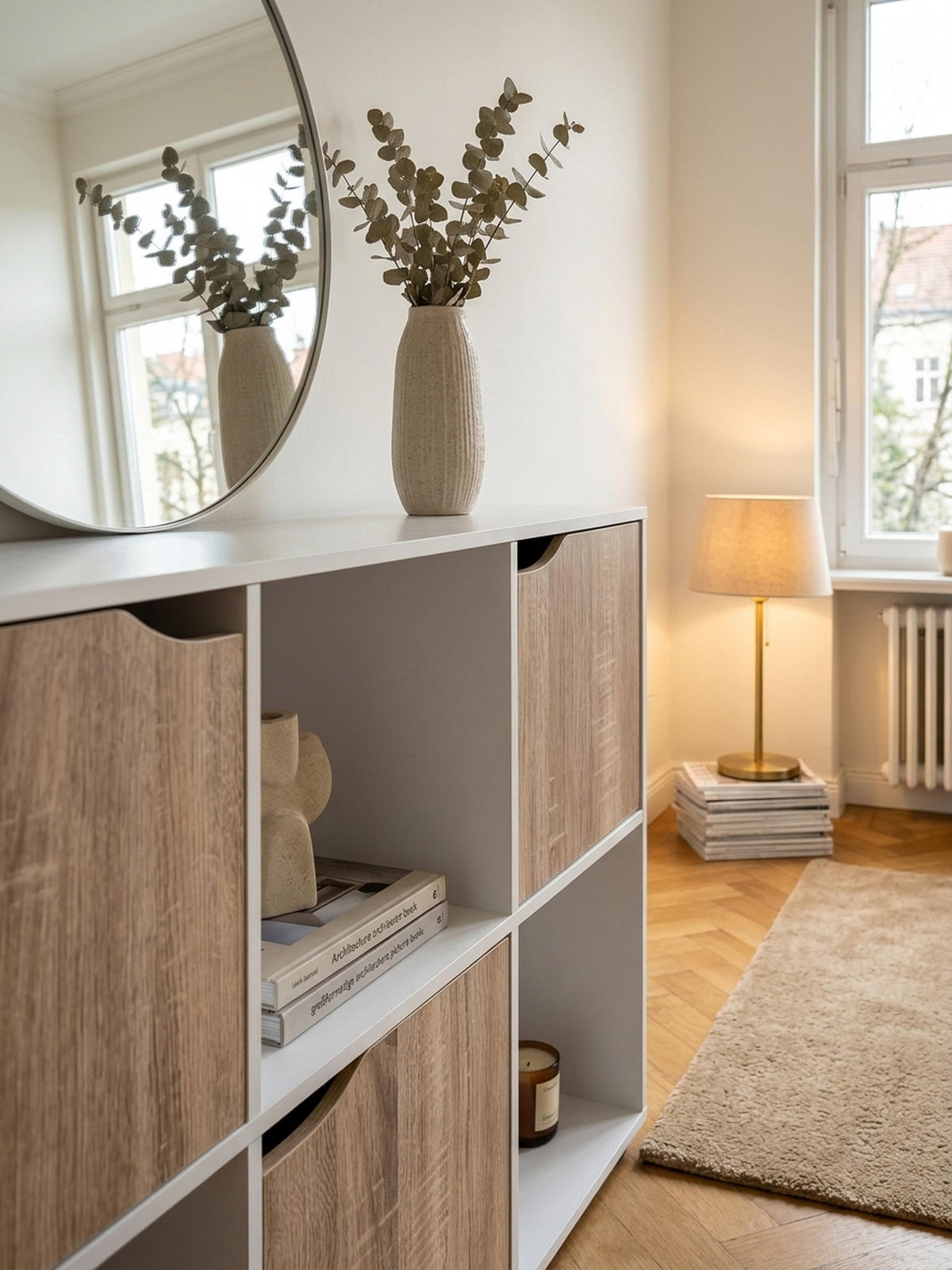 REGAL – Weiß/Sonoma, 89x91x29 cm, 9 Fächer, für Bücher und Deko - Schwarz/Weiß, Holz (89/91/29cm) - KADIMA DESIGN