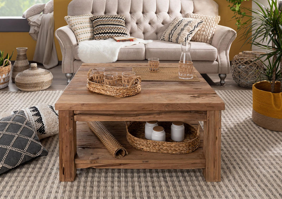 COUCHTISCH Teak 90x90x45 natur unbehandelt BASSANO #140 - Naturfarben, Holz (90/90/45cm) - Massivmoebel24