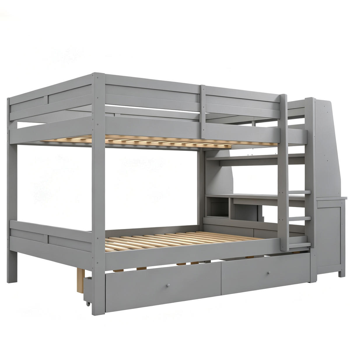 ETAGENBETT 140/200 cm mit Schrank und Schreibtisch, DE-41578, in Grau - Grau, Holzwerkstoff (140/200cm) - ComfortXL