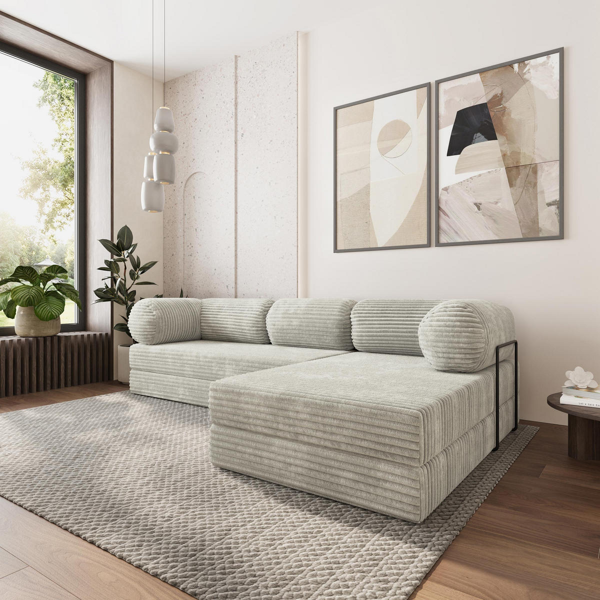 ROHOVÁ SEDAČKA ETERA modulární Boneless pohovka s funkcí spaní, světle šedá TILIA 83 - světle šedá, textil (270/160cm) - MASSENO