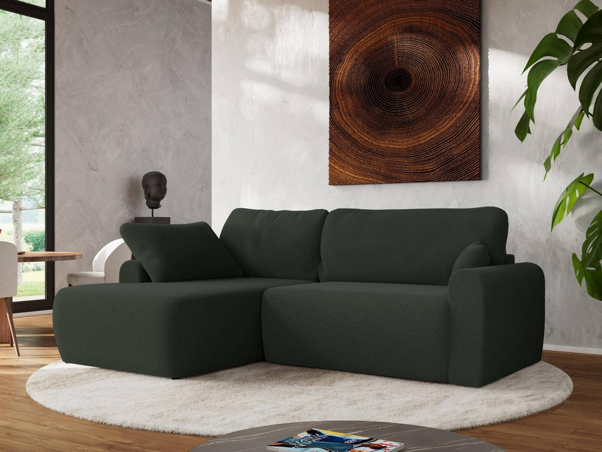 ECKSCHLAFSOFA CUBO L Dunkelgrün Boucle - links - Dunkelgrün/Schwarz, Kunststoff/Textil (273/187cm) - MKS