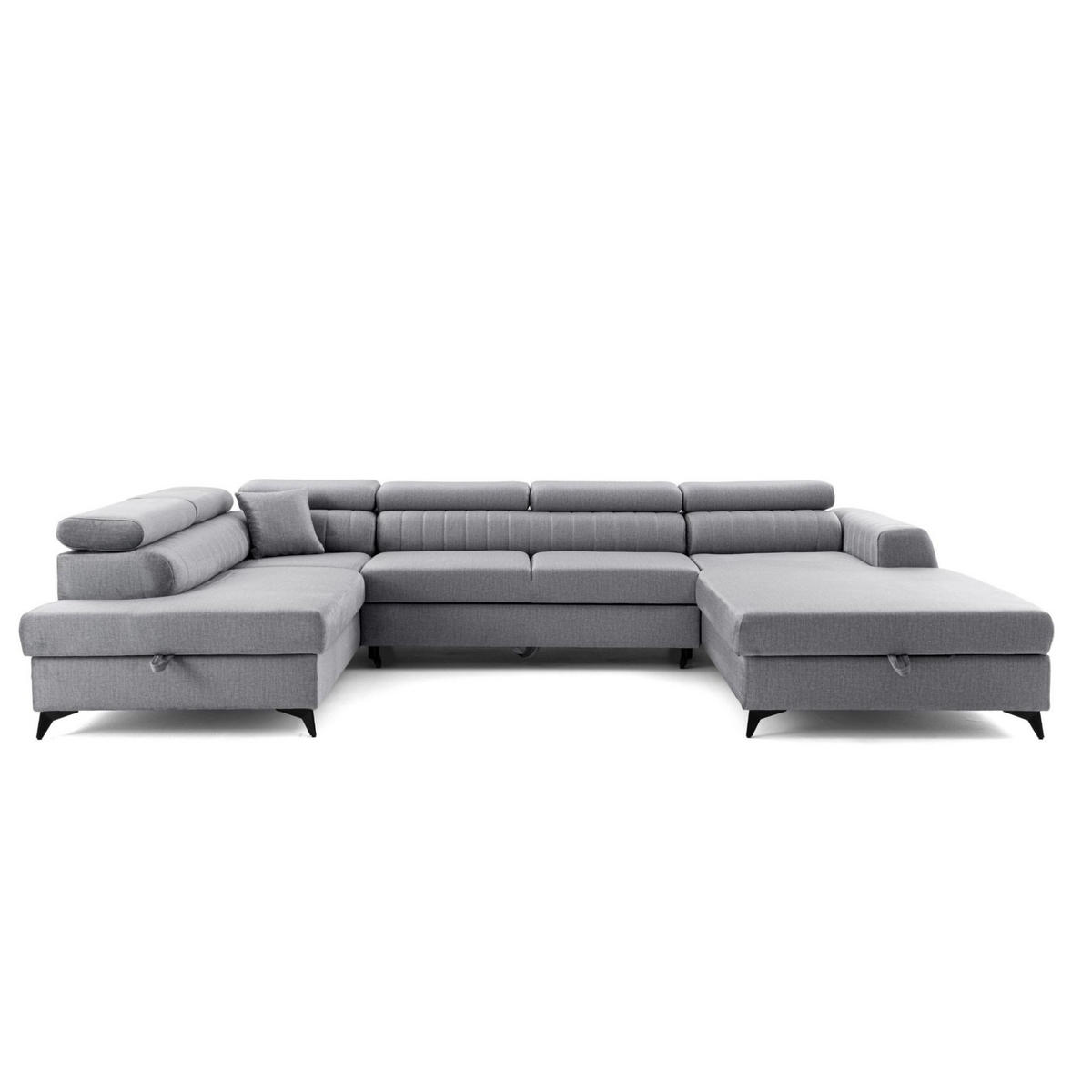 ECKSOFA U-Form PIERO U Links mit Schlaffunktion 125x260 Velours Grau - Schwarz/Grau, Holz/Textil (350/90/203cm) - Muffo