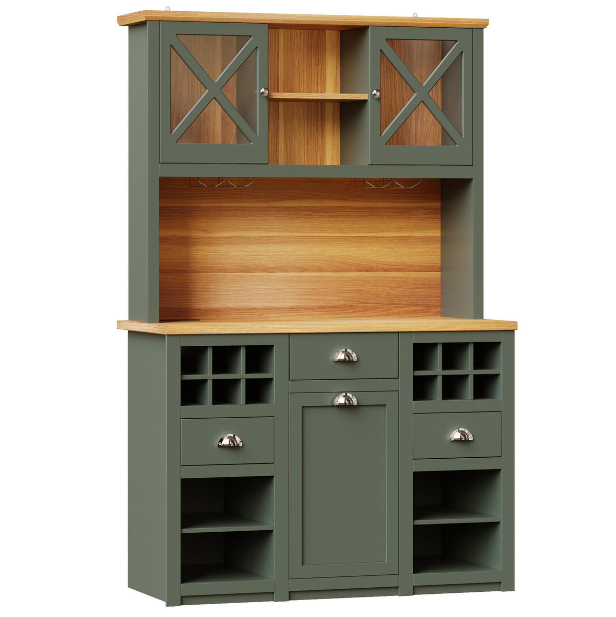 BUFFET 120/45/188 cm aus MDF und Glas mit LED-Beleuchtung & Steckdosen Antikgrün - Dunkelgrün, Holzwerkstoff (120/188/45cm) - Modenvie