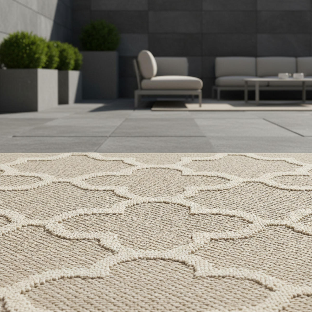 TEPPICH Outdoor Flachgewebe Skandi-Muster Polypropylen Balkon Beige Rechteckig 120x170 - Beige, Textil (120/170cm) - KADIMA DESIGN