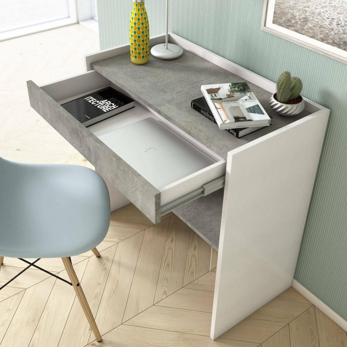 SCHREIBTISCH Weiß, Zement 40/80/79 cm - Weiß/Grau, Holzwerkstoff (40/80/79cm) - DMORA