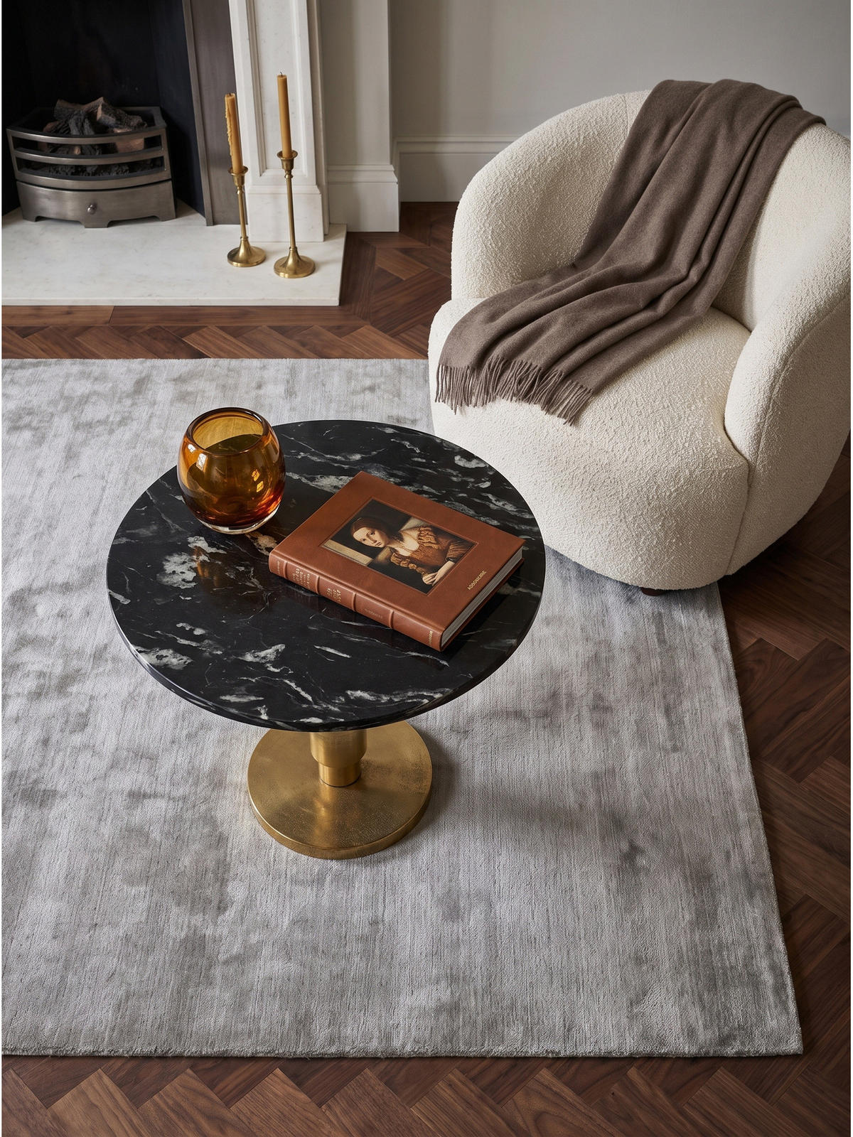 COUCHTISCH ESLA, Marmor, handgefertigt, Schwarz-Gold, Ø 60 x 39 cm - Goldfarben/Schwarz, Stein/Metall (60/60/39cm) - KADIMA DESIGN