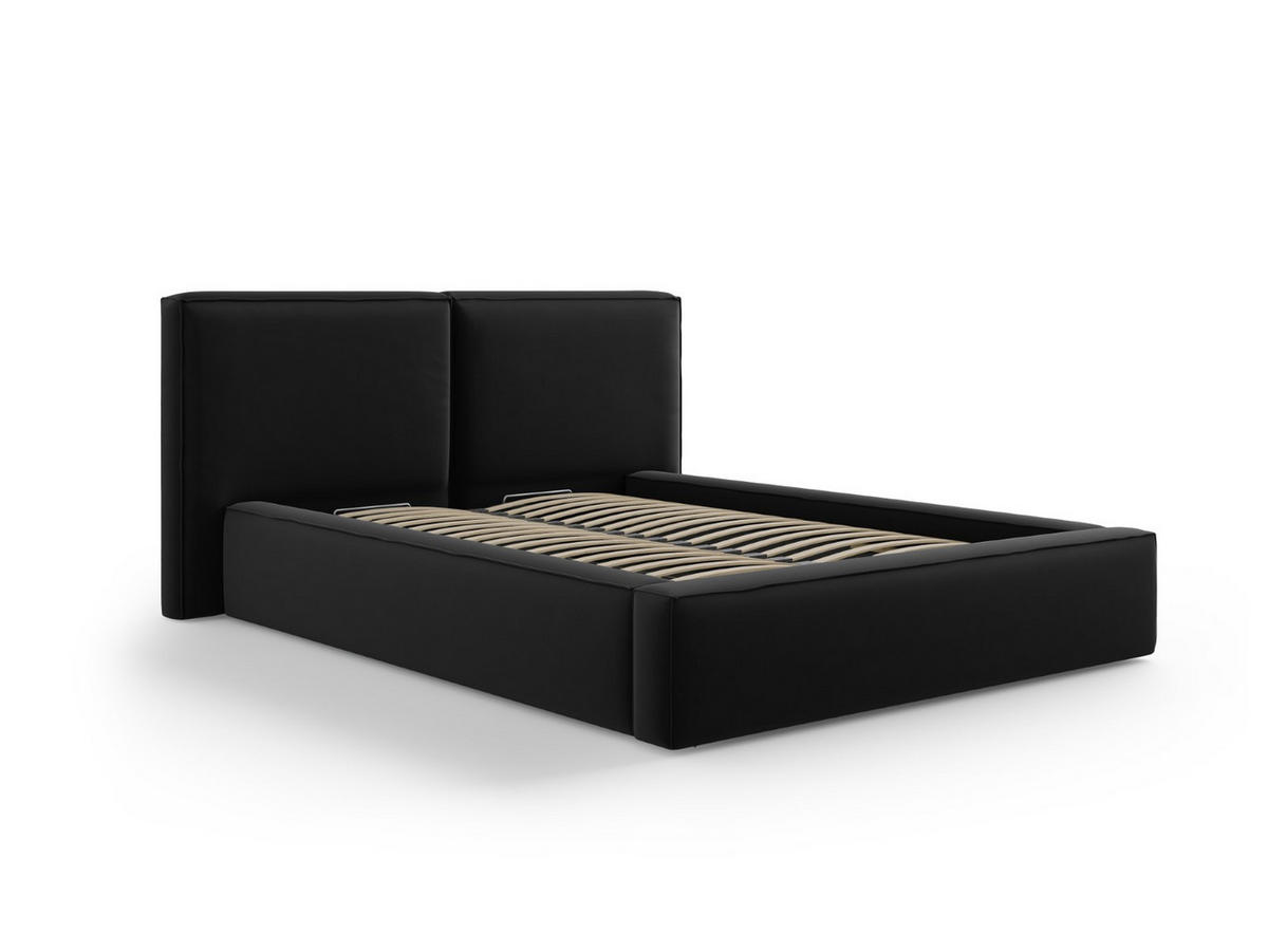 BETT mit Bettkasten und Kopfteil Jodie aus Samt schwarz 140x200cm - Schwarz, Textil (140/200cm) - Micadoni