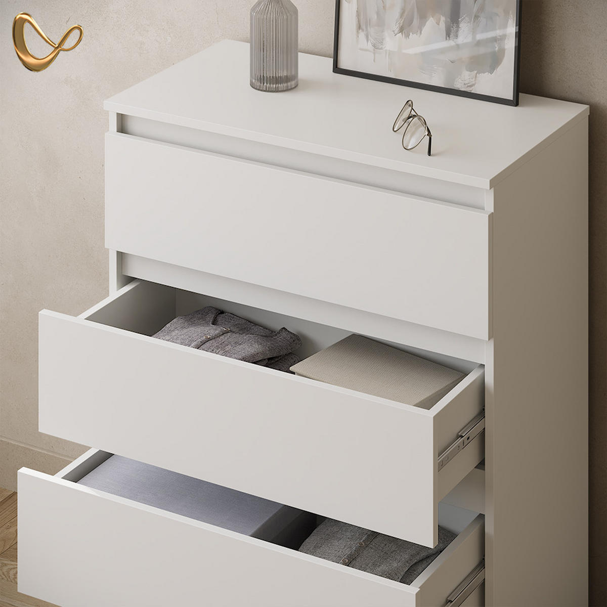 KOMMODE Garda Weiß 74 x 99.6 cm mit 4 Schubladen - Weiß, Holzwerkstoff (74/99.6/40cm) - Livinity®