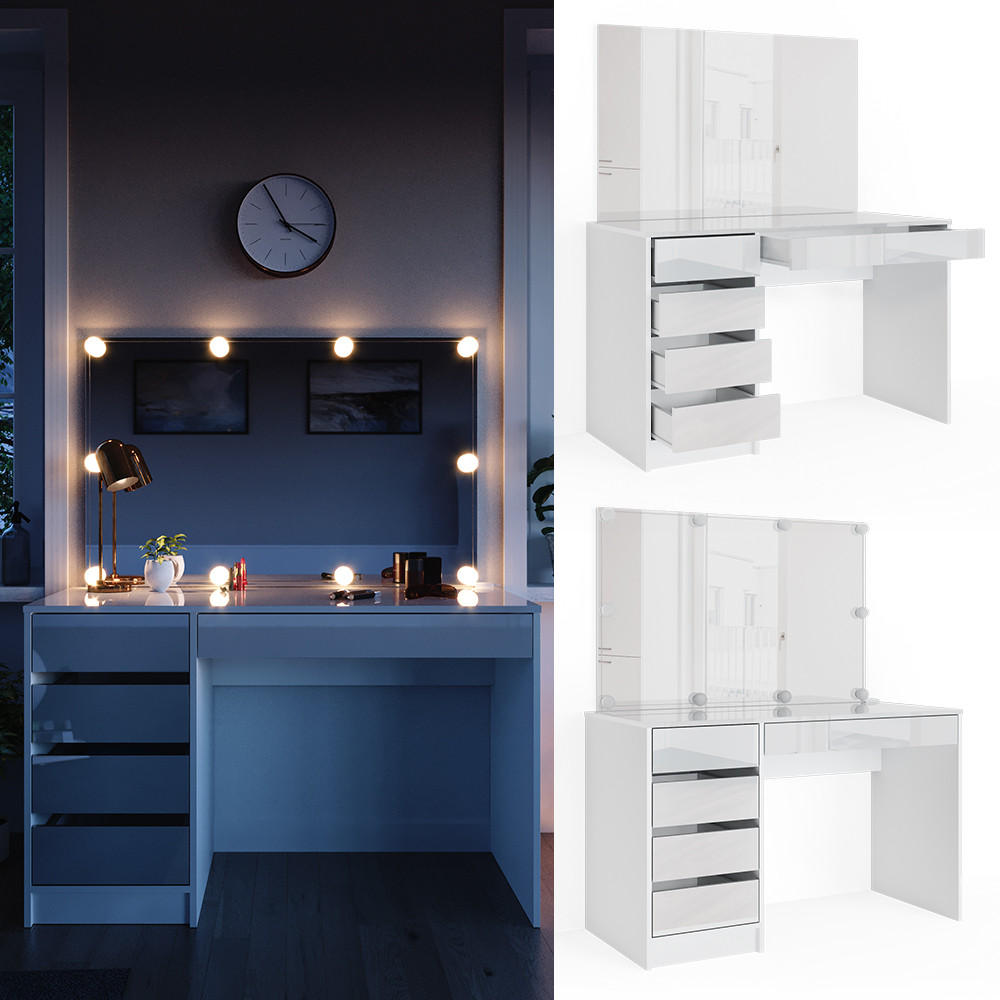 SCHMINKTISCH Sherry Weiß 120 cm mit LED Beleuchtung - Weiß, Holzwerkstoff (120/75/55cm) - Vicco