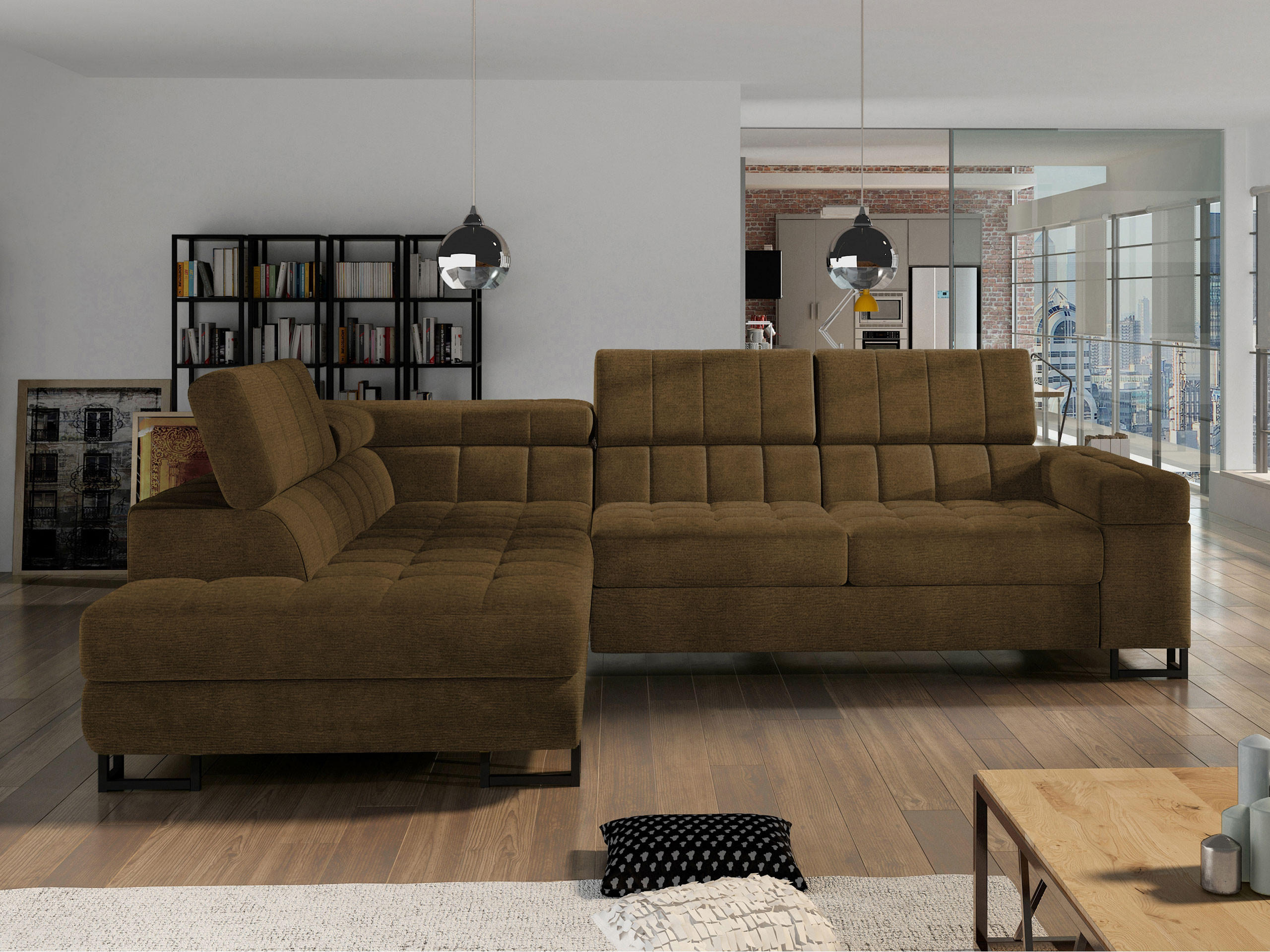 ECKSOFA Laris, Seite: Links - Schwarz/Braun, Holz/Textil (271/203cm) - MIRJAN24