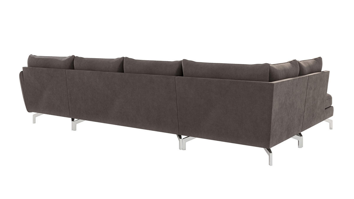 WOHNLANDSCHAFT Elou Khaki Luxusmicrofaser - Chromfarben/Dunkelbraun, Textil/Metall (336/87/200cm) - S-Style Möbel