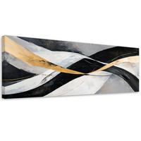 LEINWANDBILD Abstrakt Wellen Gold Schwarz Glamour 150x50cm - Grau, Textil (150/50cm) - Feeby