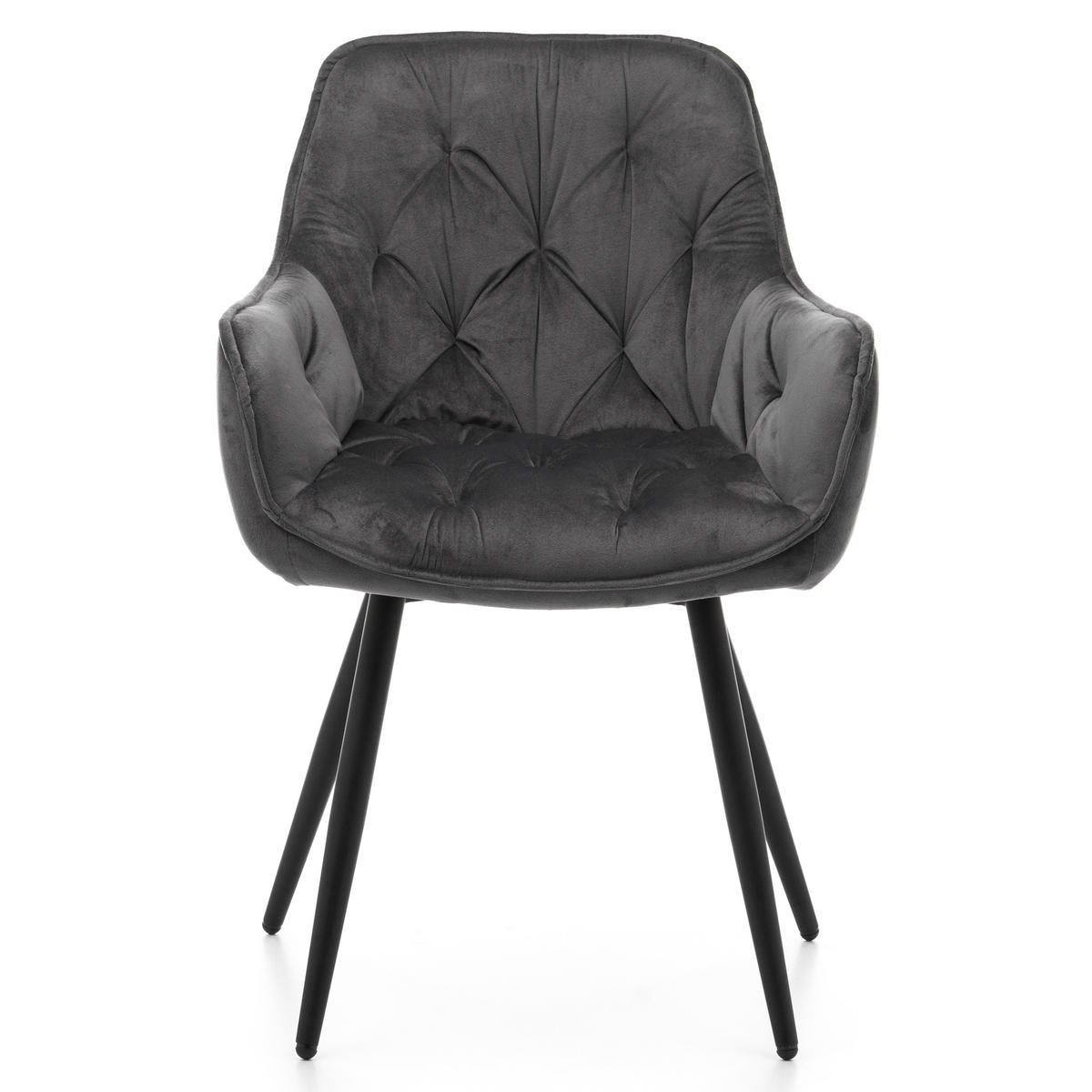 STUHL SIENA gepolstert mit Steppung - grau schwarze Beine - Samt Velours - Schwarz/Grau, Textil/Metall (58/87/61cm) - NEW HOME
