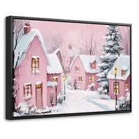 LEINWAND Bilder mit Rahmen - Weihnachtsdorf - Rosa - Winter - Schnee - Häuser - 30x20 - Altrosa, Textil (30/20cm) - MuchoWow