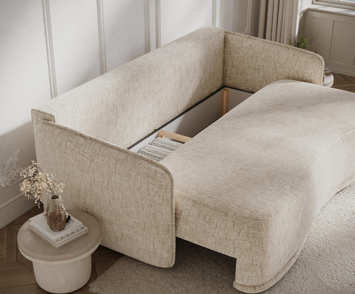 SCHLAFSOFA Mitsis Creme Webstoff - Creme/Schwarz, Holz/Holzwerkstoff (231/93/106cm) - Maison de Reve