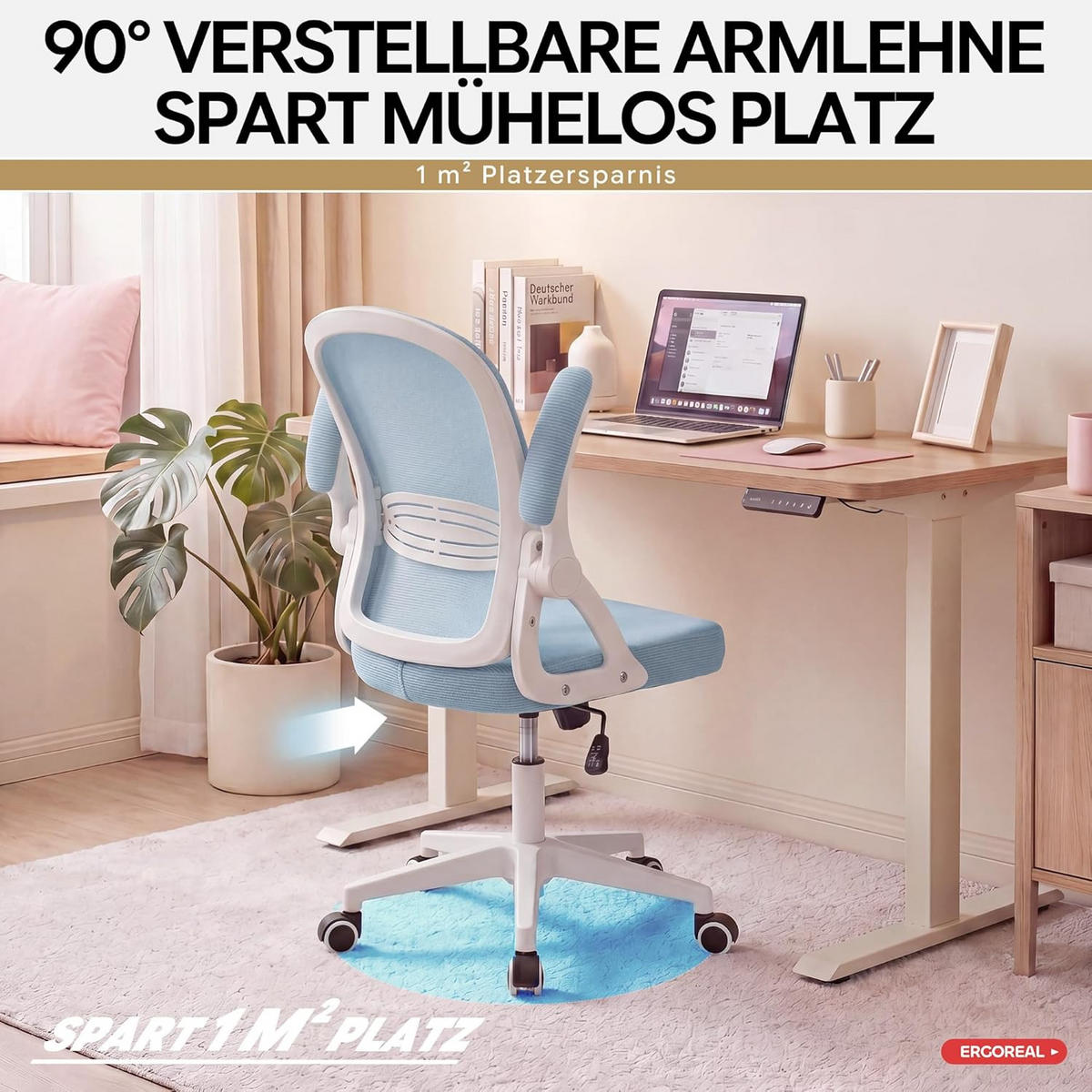 BÜROSTUHL Ergonomischer 90-110°neigbar, 90° Aufklappbare Armlehnen - Blau, Metall (60/92/57cm) - Gisaae