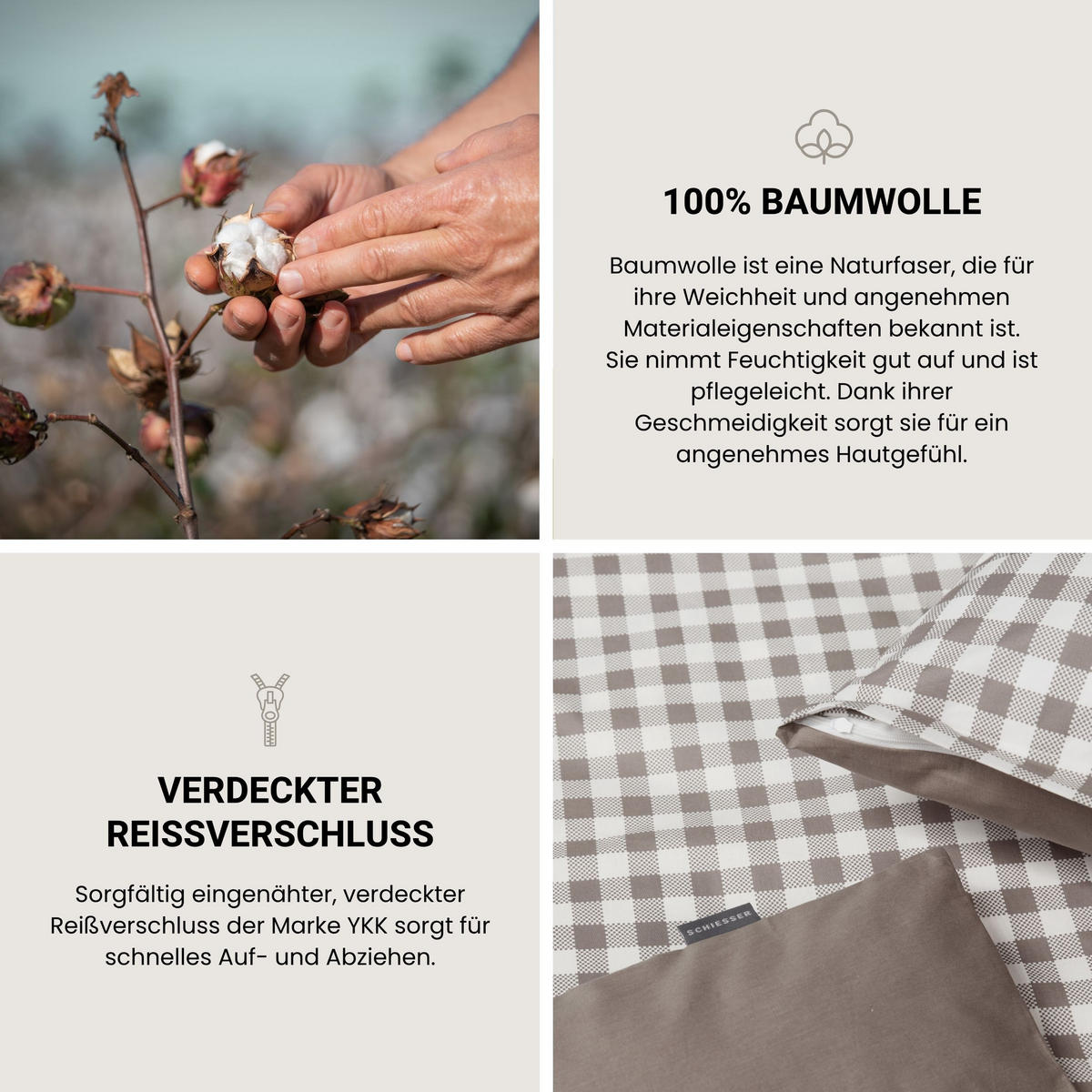 BETTWÄSCHESET Vichy - Renforcé - 2-teilig - 135 x 200 cm - Grau - Grau, Textil (135/200cm) - SCHIESSER