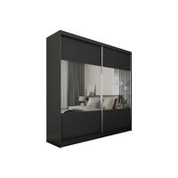KLEIDERSCHRANK mit Spiegel-Schiebetüren und Aluminium-Leisten, LED-Beleuchtung - CELI - 200 cm Schwarz - Schwarz, Holzwerkstoff (200/216/61cm) - ALTDECOR