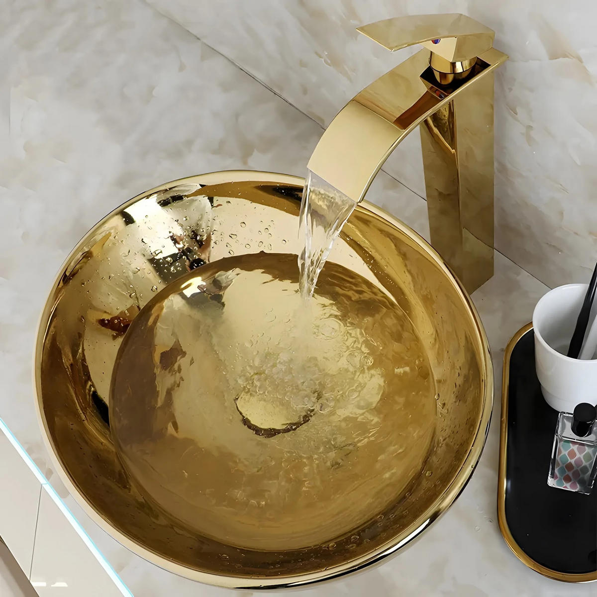 AUFSATZWASCHBECKEN Rea Sofia Gold - Goldfarben, Keramik (34.5/15/41cm) - REA