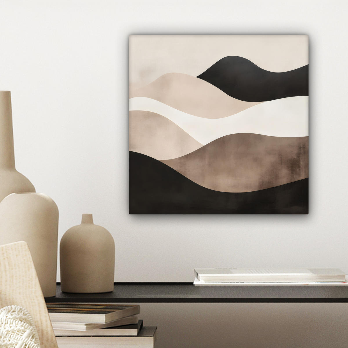 LEINWANDBILD Abstrakt - Landschaft - Wellen - Cremefarben 20x20 cm - Cappuccino, Textil (20/20cm) - MuchoWow