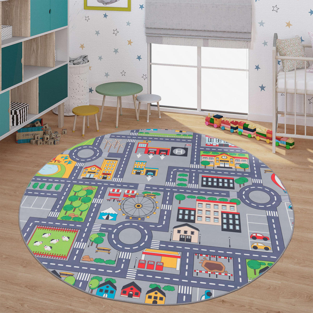 KINDERTEPPICH Grau Ø 200 cm - Multicolor, Kunststoff (200/200cm) - TT Home
