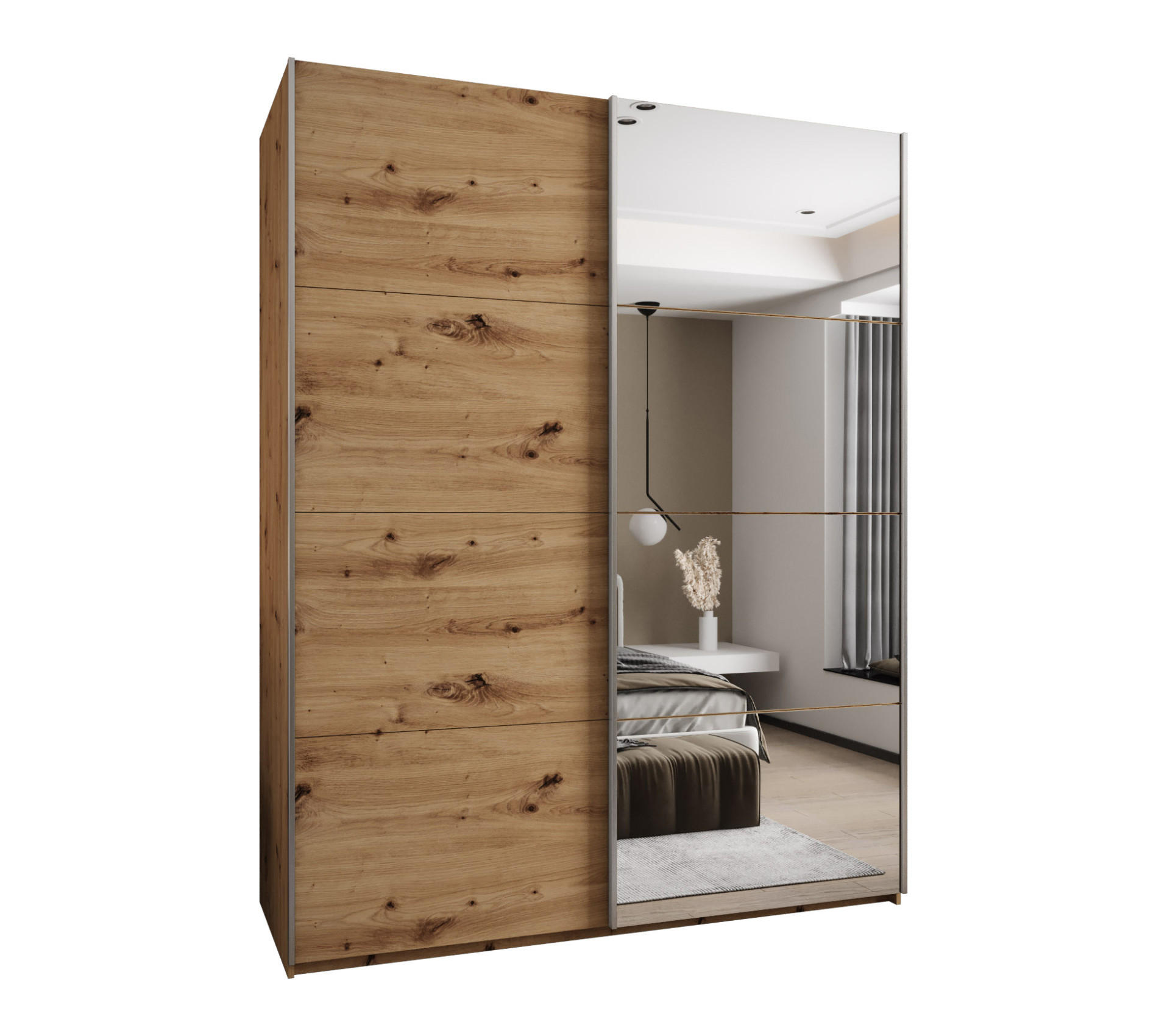 SCHWEBETÜRENSCHRANK 245,5/200/64 2-türig - Silberfarben/Eiche Artisan, Holz/Metall (200/245/64cm) - Abiks Möbel