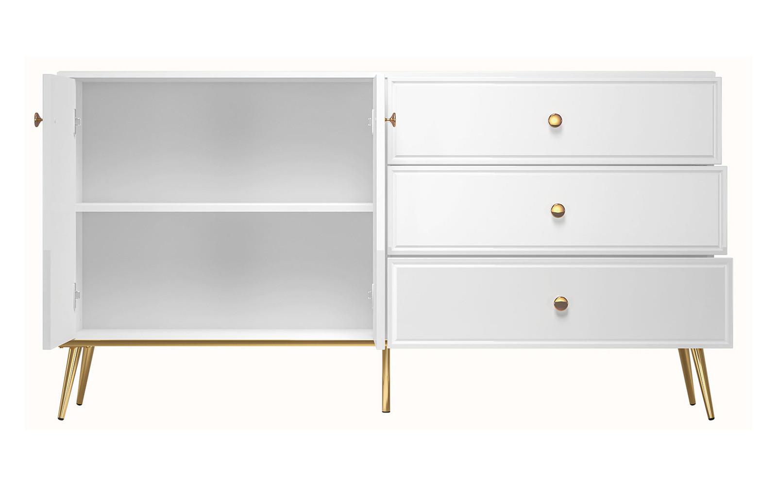 SIDEBOARD Goldin weiß / weiß hochglanz / gold 160 / 40 / 85cm - Weiß Hochglanz/Weiß, Holz/Holzwerkstoff (160/85/40cm) - Feldmann-Wohnen