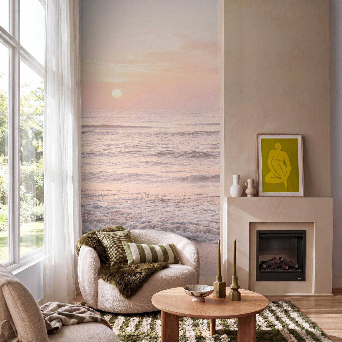 TAPETE - Sonne - Strand - Rosa - 160x300 cm - Hellrosa, Papier (160/300cm) - OnlyWow