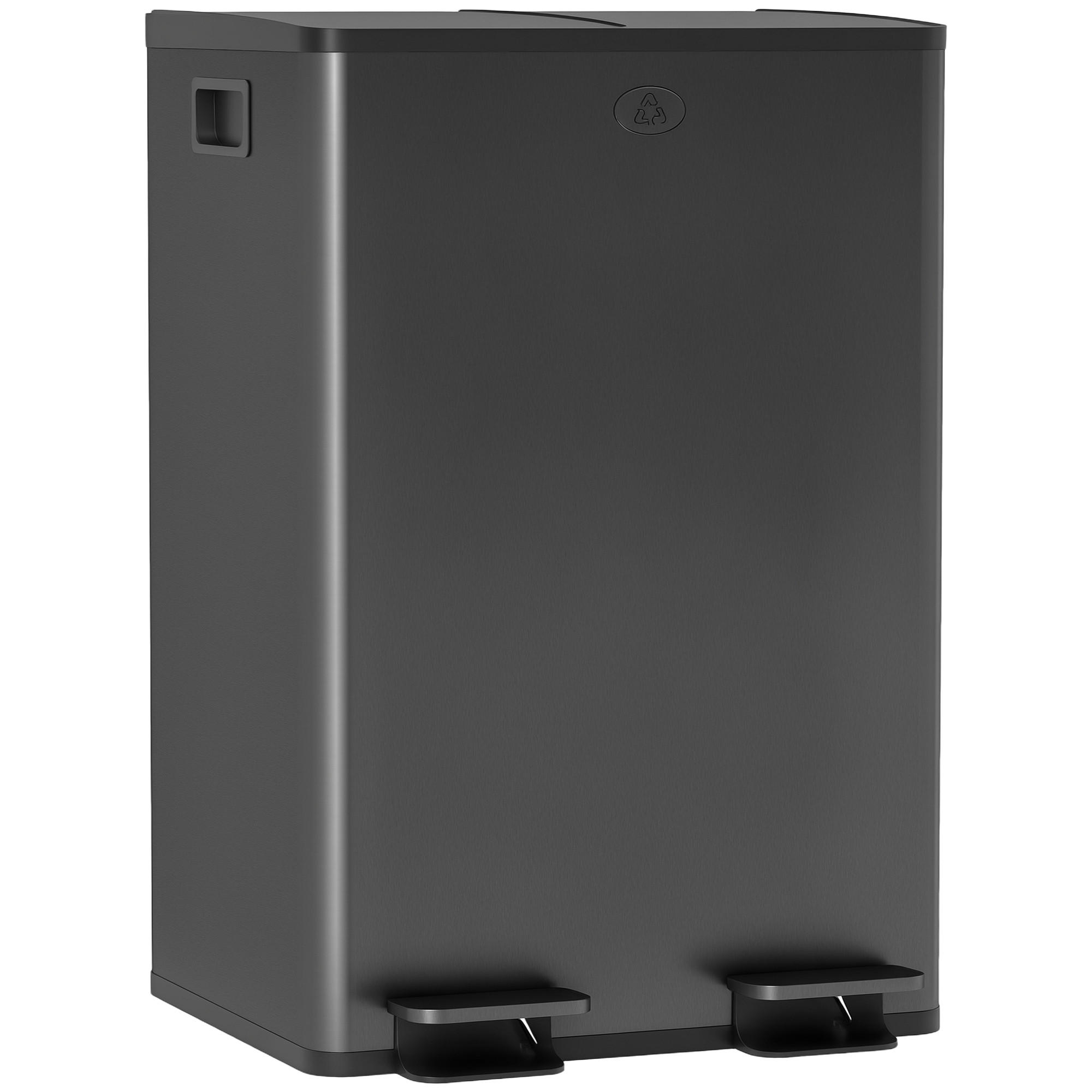 MÜLLTRENNSYSTEM Schwarz Edelstahl Soft-Close Pedal 2x28L - Schwarz, Metall (45.8/67.6/36cm) - PANGIVO