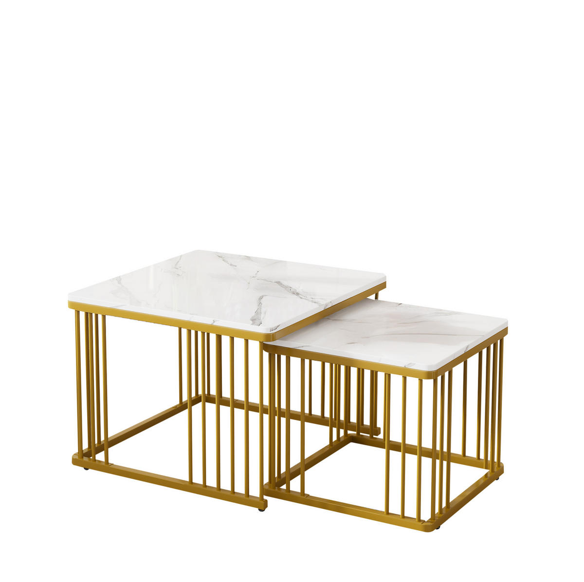 COUCHTISCH-SET aus MDF 60x60x45 cm und 45x45x40 cm Weiß in Marmoroptik, ineinanderschiebbar - Weiß, Holzwerkstoff (60/60/45cm) - IVMEU