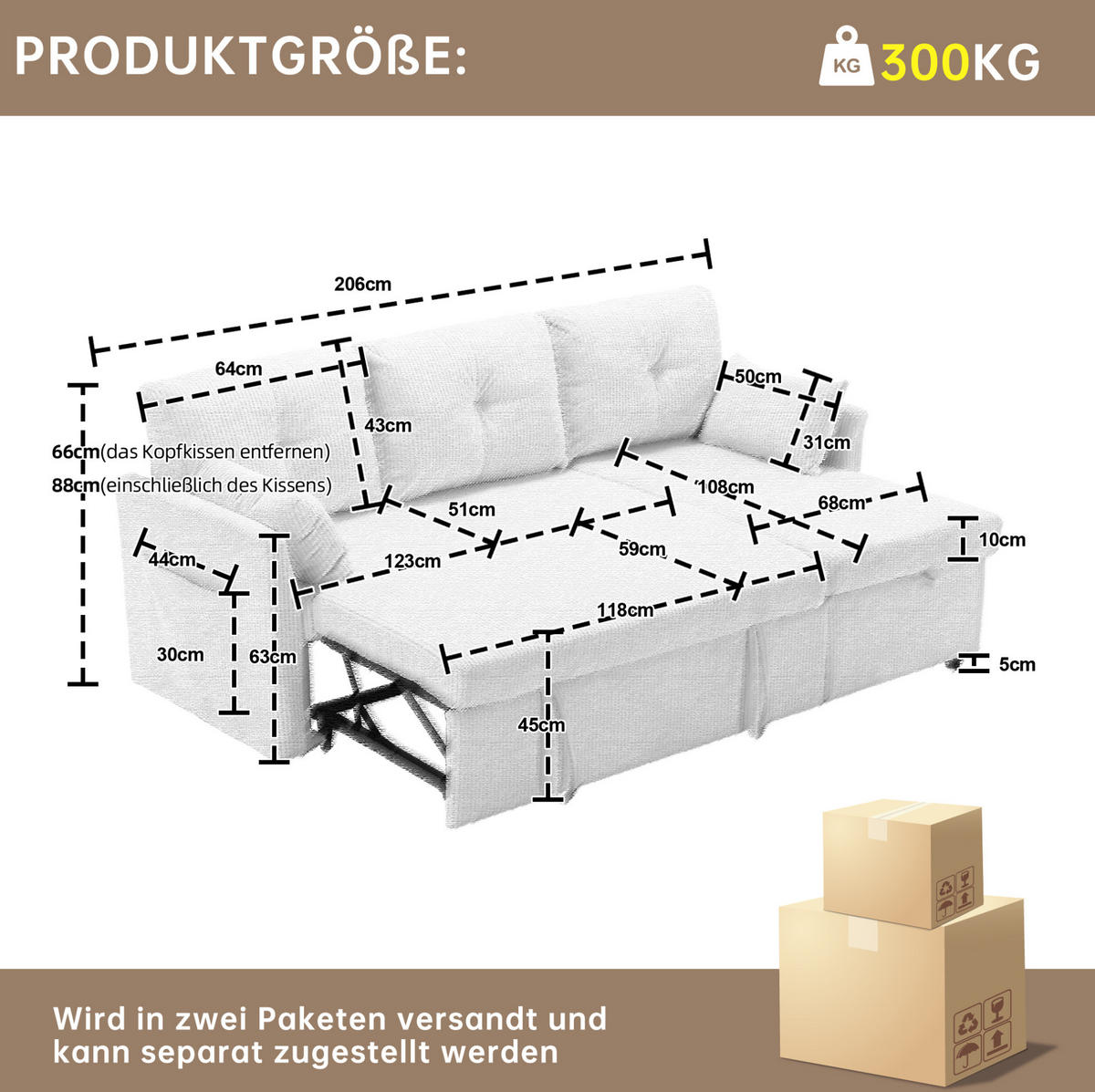 ECKSCHLAFSOFA Cord modular mit Stauraum Schwarz 206/108/66 cm - Schwarz, Textil (108/206cm) - Redom