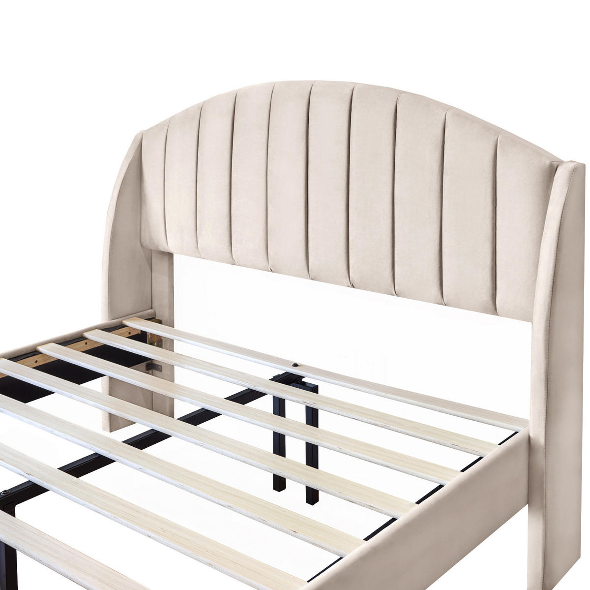 POLSTERBETT 140/200 cm mit Lattenrost, hohem gepolstertem Kopfteil und Samtbezug, Beige - Beige, Textil (140/200cm) - Redom