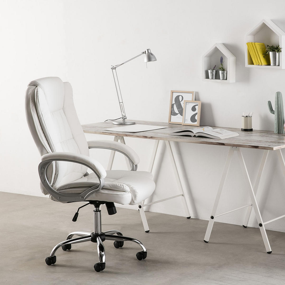 DREHSTUHL Karen Weiß - Weiß, Fell (68/110/72cm) - VS Venta-stock