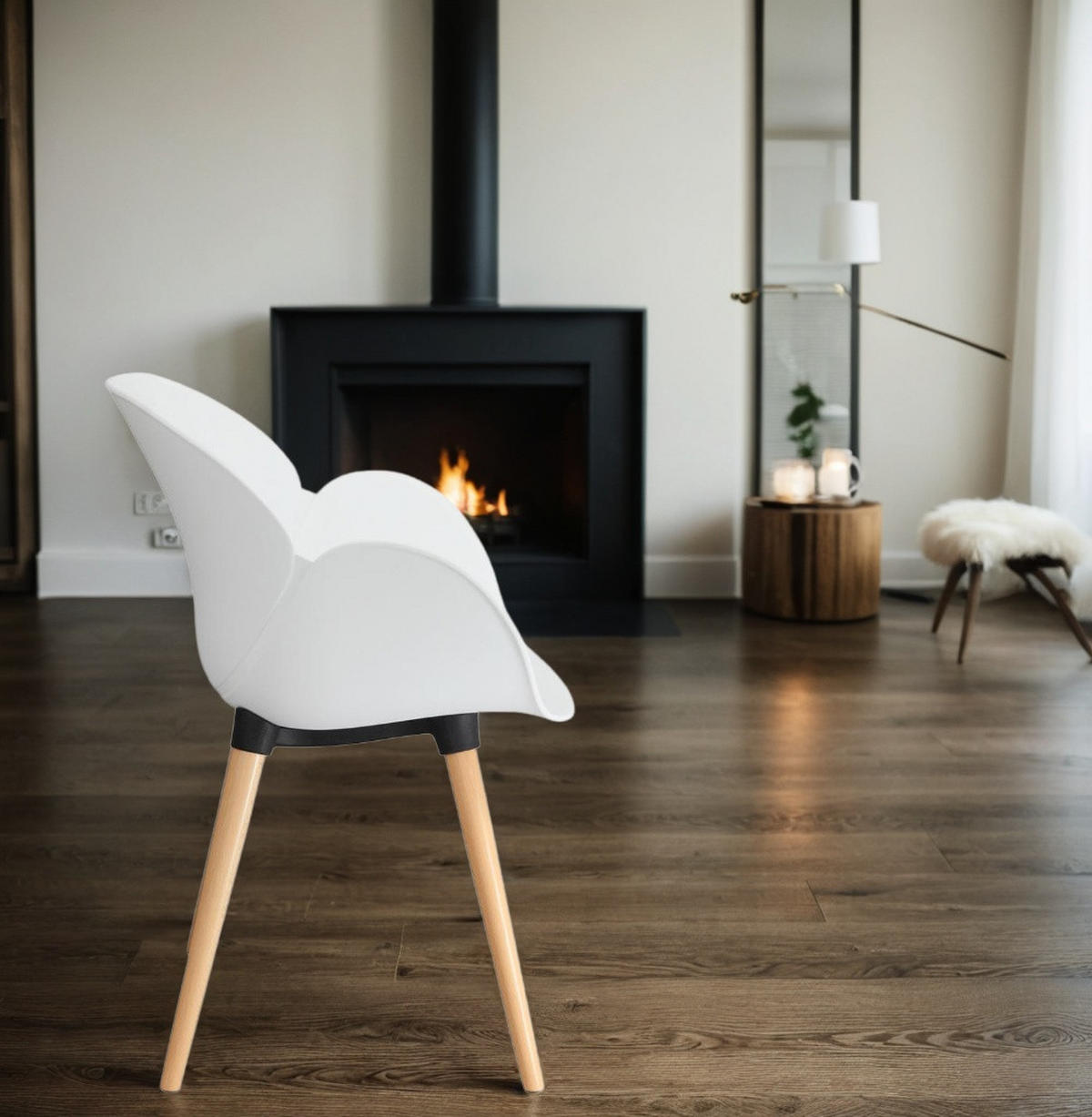 KÜCHENSTUHL Polypropylen Sitzschale mit Holzgestell Skandinavisch, Weiß 59,5x59x84,5 cm - Beige/Weiß, Kunststoff/Buchenholz (59/85/60cm) - KADIMA DESIGN