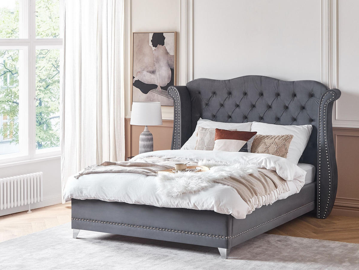 POLSTERBETT 160/200cm Grau Ayette - Grau, Textil (160/200cm) - Beliani