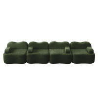4-SITZER Modulares Sofa grün aus Samt mit tiefer Sitzfläche - Grün, Textil (98/70/384cm) - Modenvie